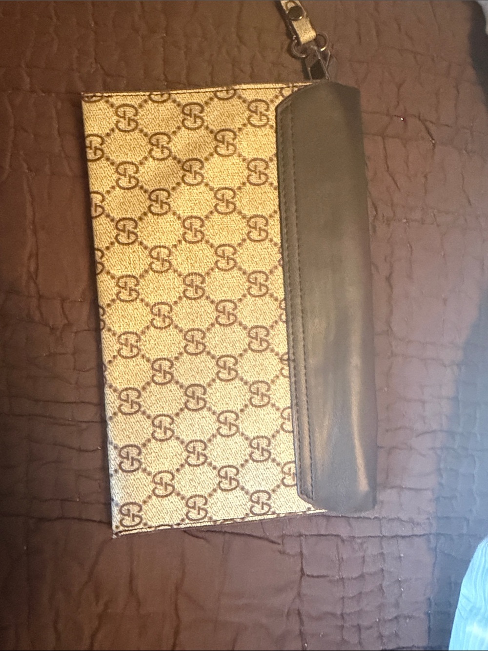 Black Leather & Brown GG Canvas Wristlet Clutch - Picture 4 of 4